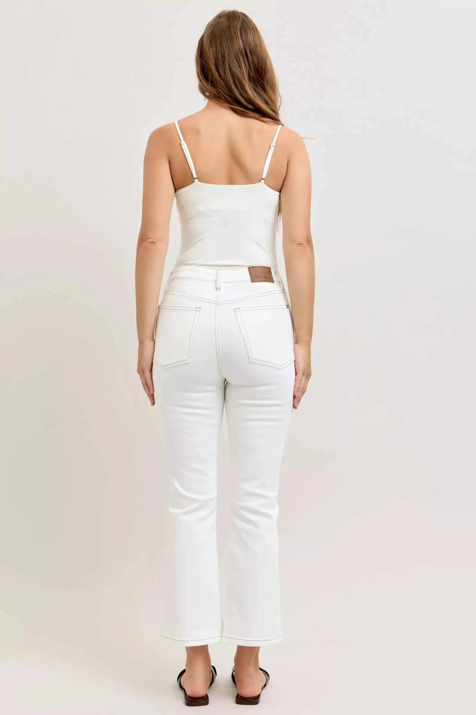 Judy Blue Contrast Stitching Cropped Flare Jeans