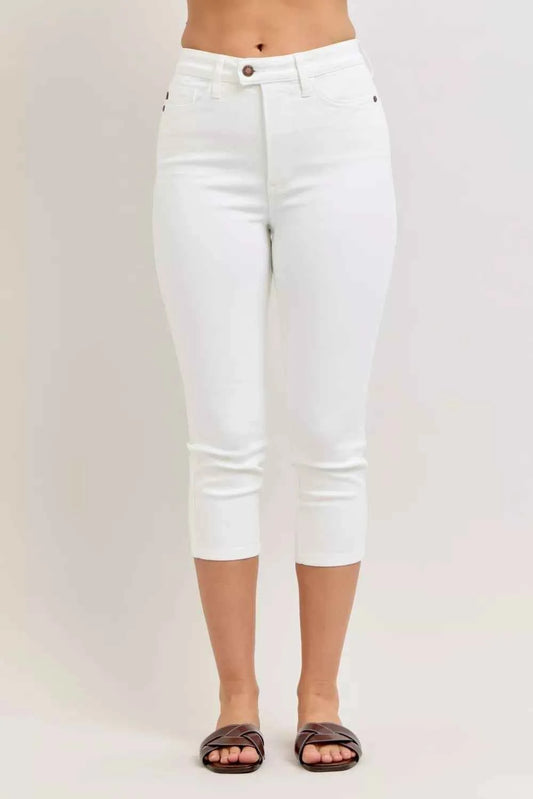 Judy Blue High Waist Extended Waistband Capri Pants with Spade Pockets