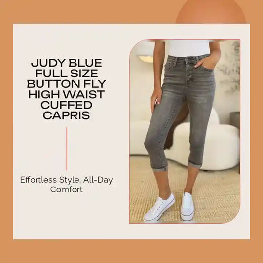 Judy Blue Full Size Button Fly High Waist Cuffed Capris by@Outfy